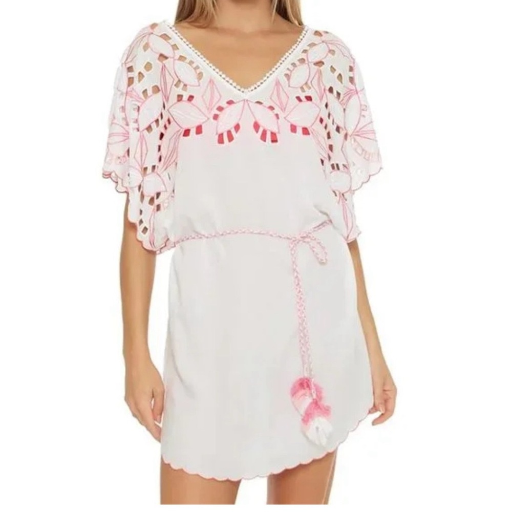 Lahaina embroidered tunic dress/beach coverup with flutter sleeves
